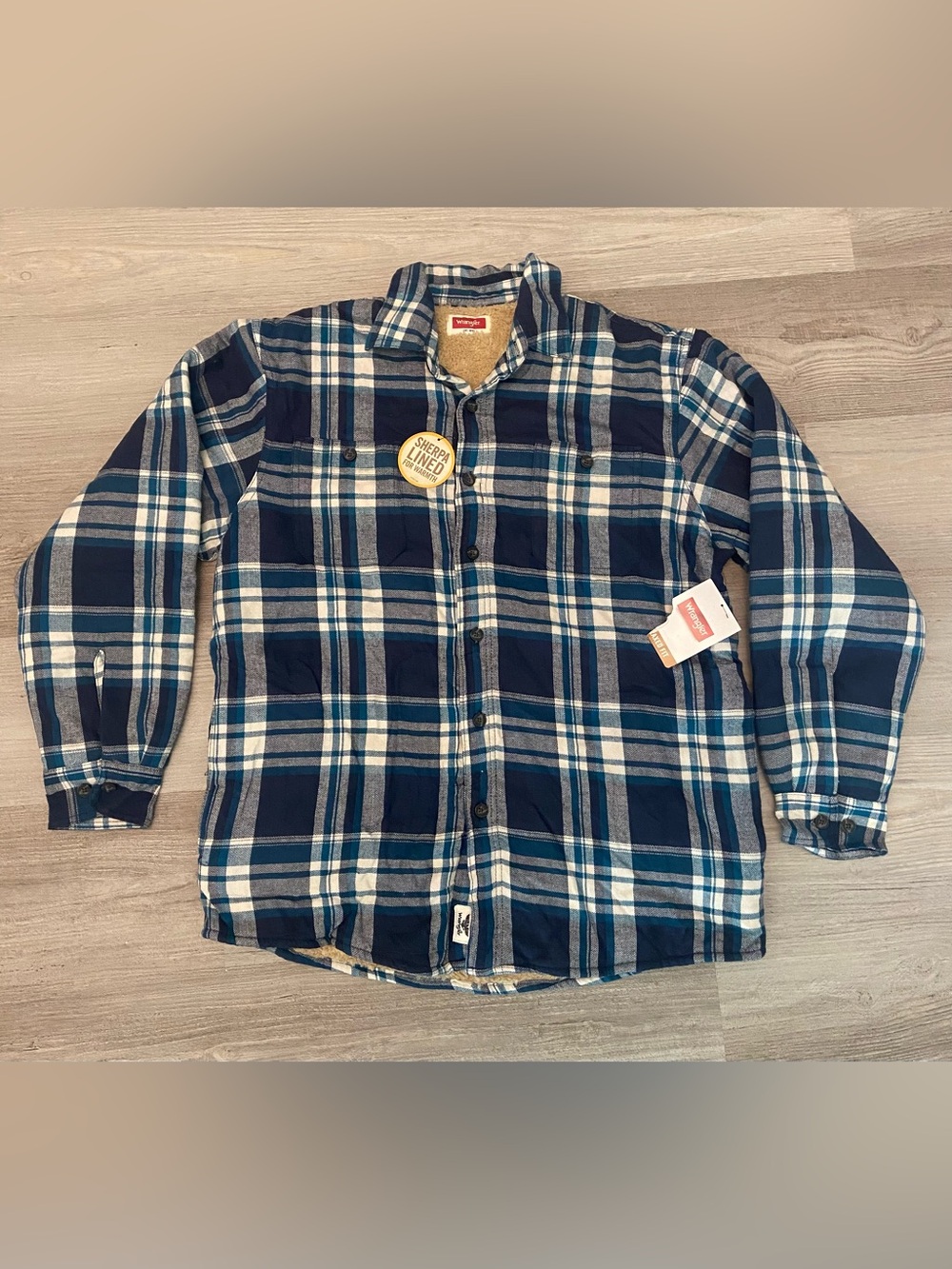 Wrangler Men's Heavyweight Sherpa Lined Flannel Shirt Jacket Plaid Blue M
